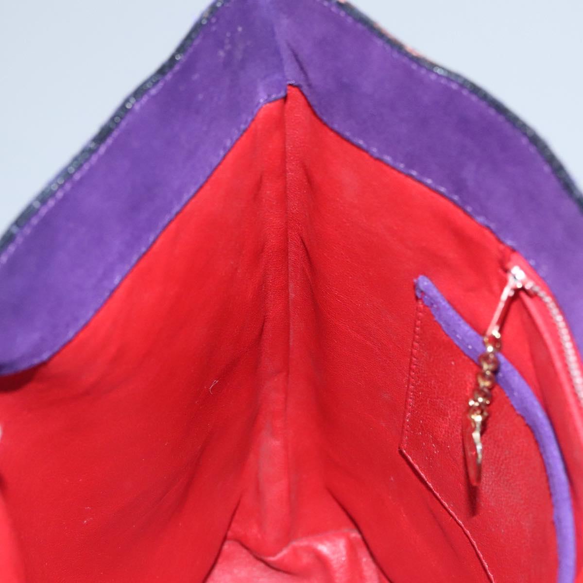 CELINE Circle Shoulder Bag Suede Purple Green gold Auth 113232