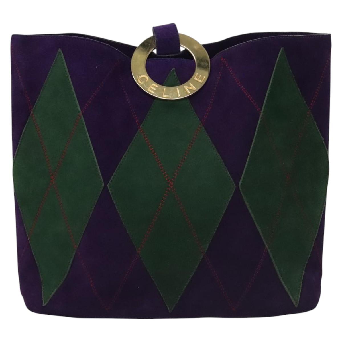 CELINE Circle Shoulder Bag Suede Purple Green gold Auth 113232