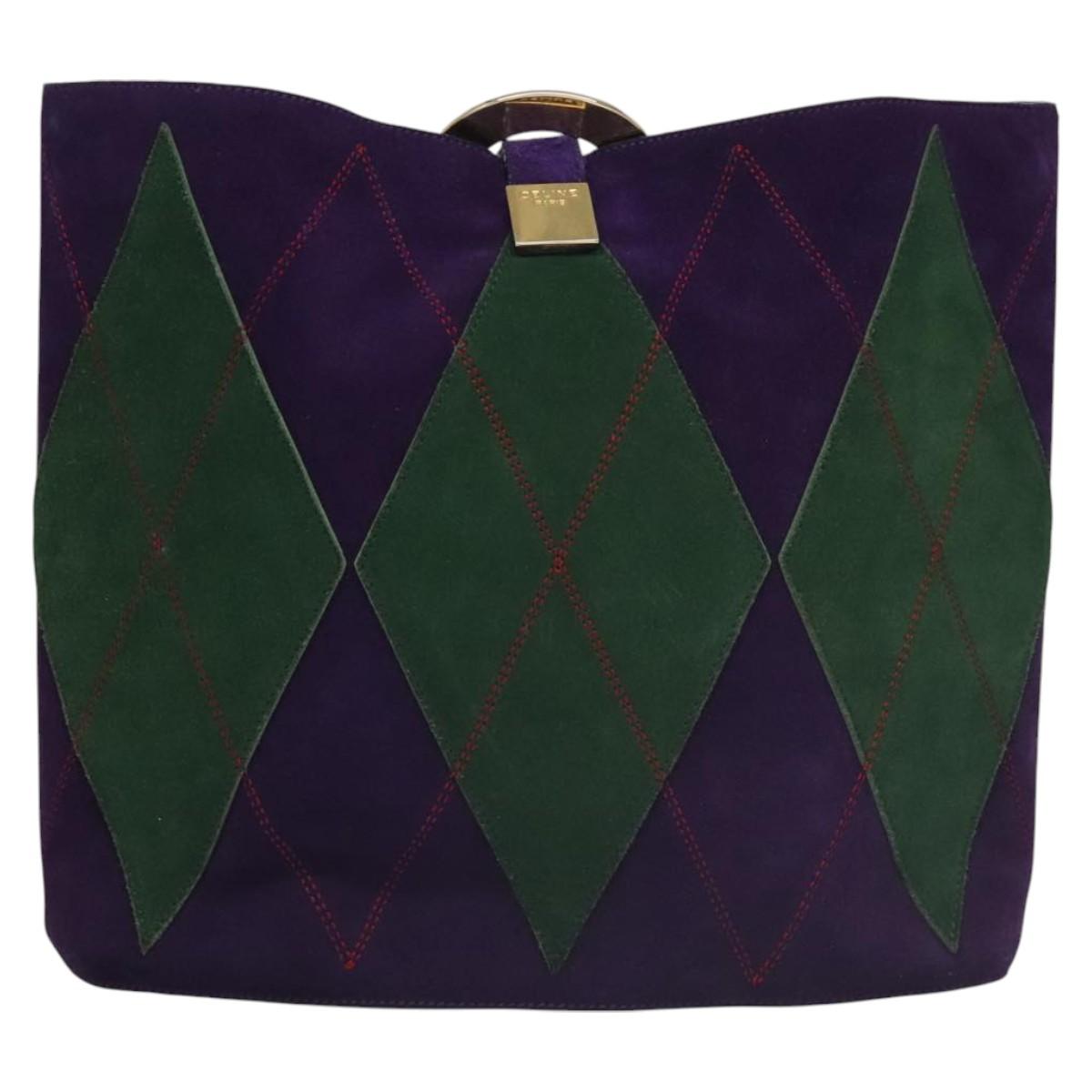 CELINE Circle Shoulder Bag Suede Purple Green gold Auth 113232