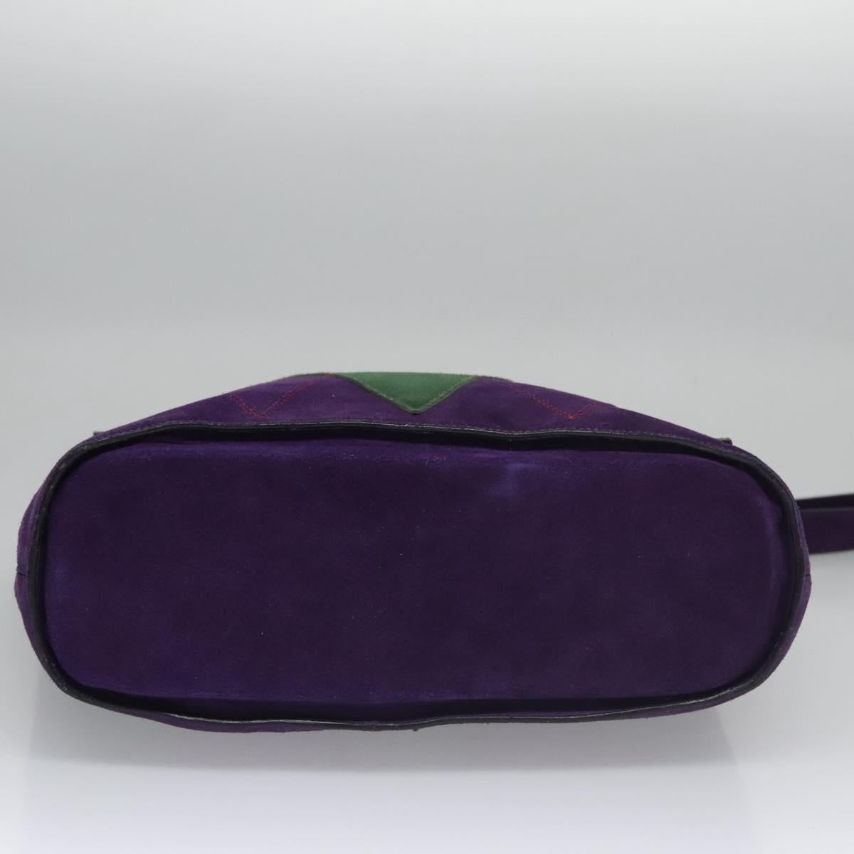 CELINE Circle Shoulder Bag Suede Purple Green gold Auth 113232