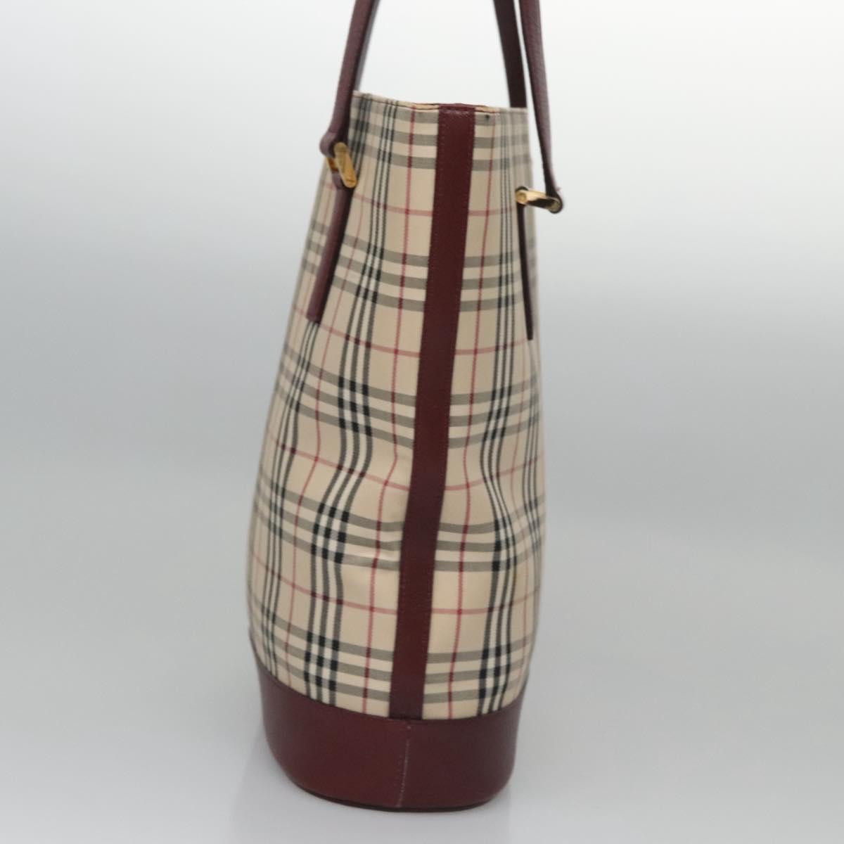 BURBERRY Nova Check Tote Bag Canvas Beige Red Auth 113236