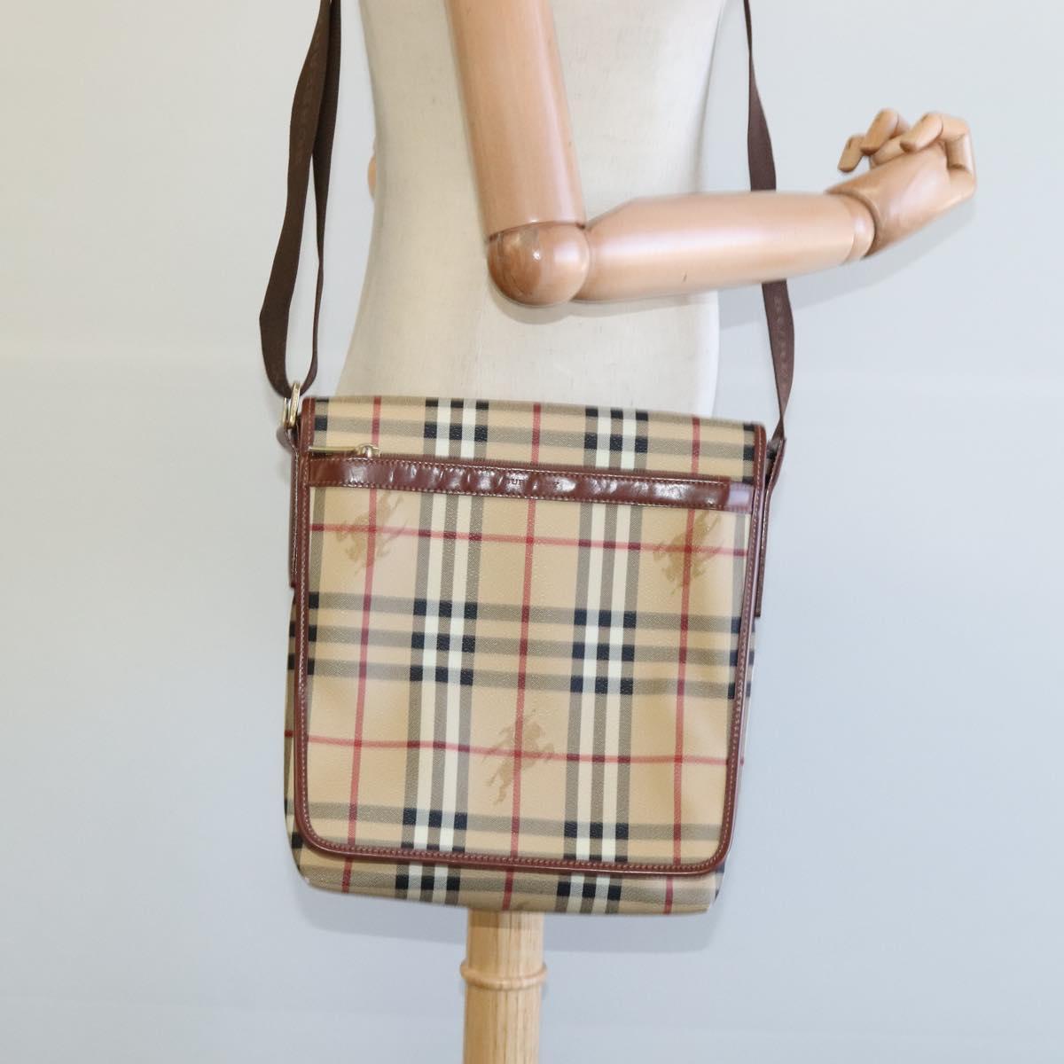 BURBERRY Nova Check Shoulder Bag PVC Leather Beige Auth 113266