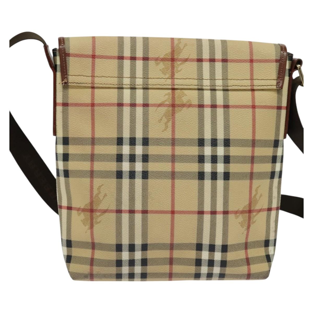 BURBERRY Nova Check Shoulder Bag PVC Leather Beige Auth 113266