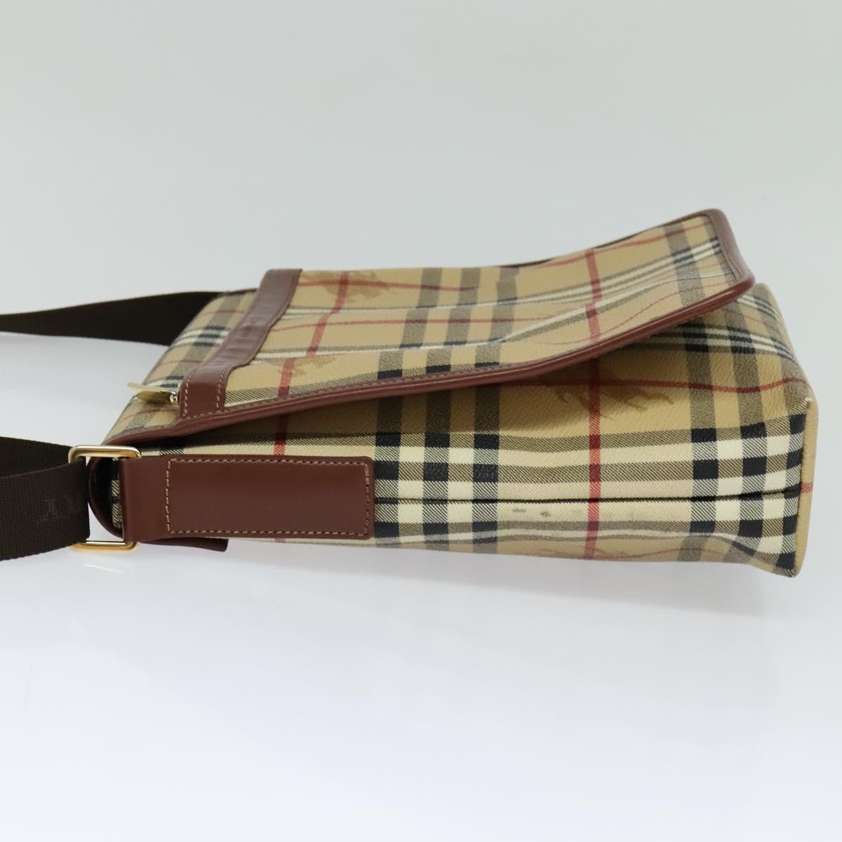 BURBERRY Nova Check Shoulder Bag PVC Leather Beige Auth 113266