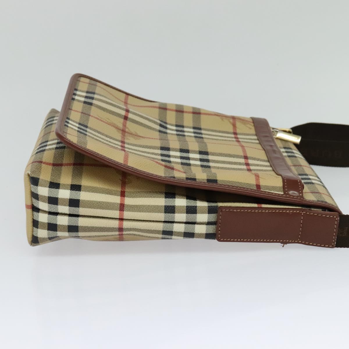 BURBERRY Nova Check Shoulder Bag PVC Leather Beige Auth 113266