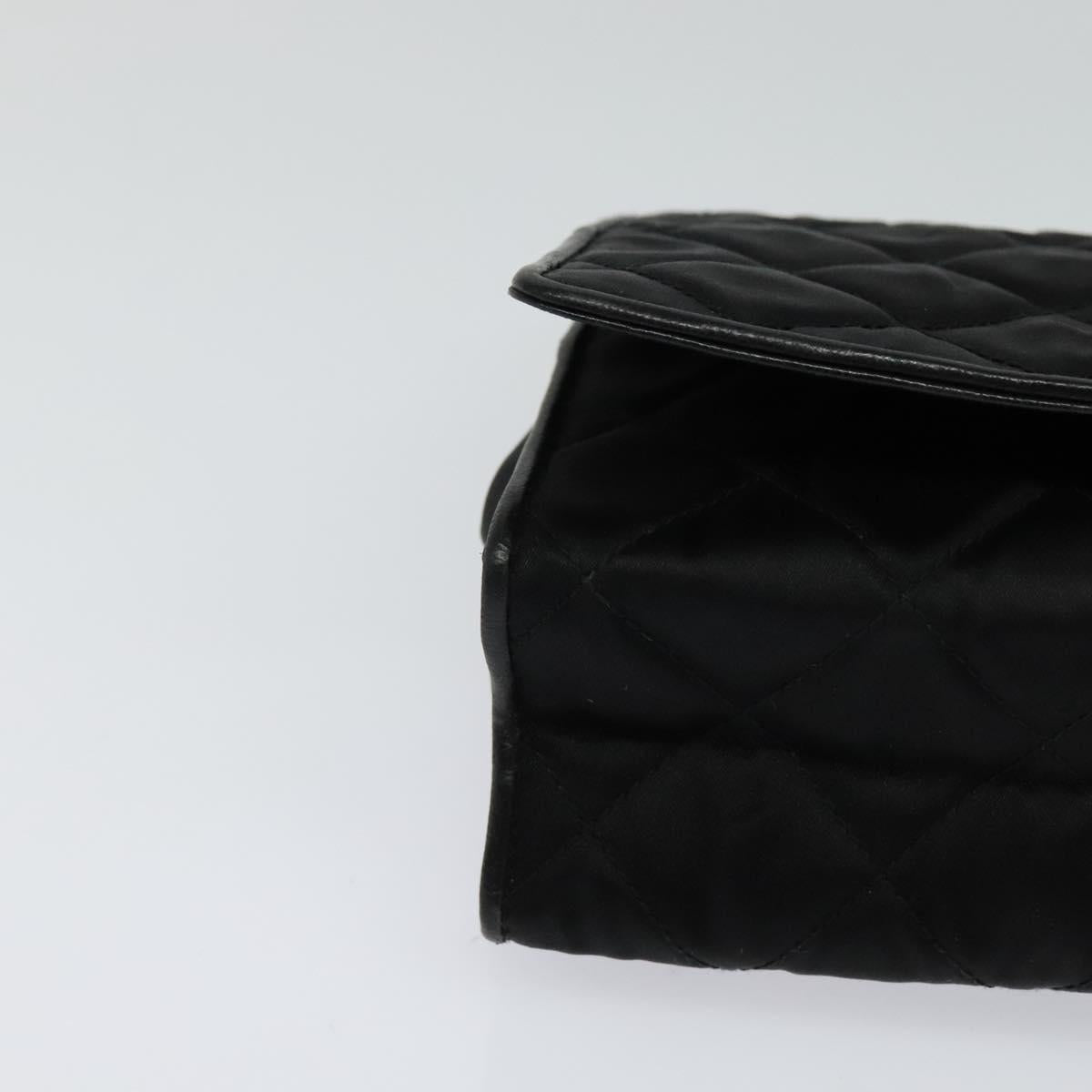 CHANEL Matelasse Chain Shoulder Bag Satin Black Gold CC Auth 113270AV