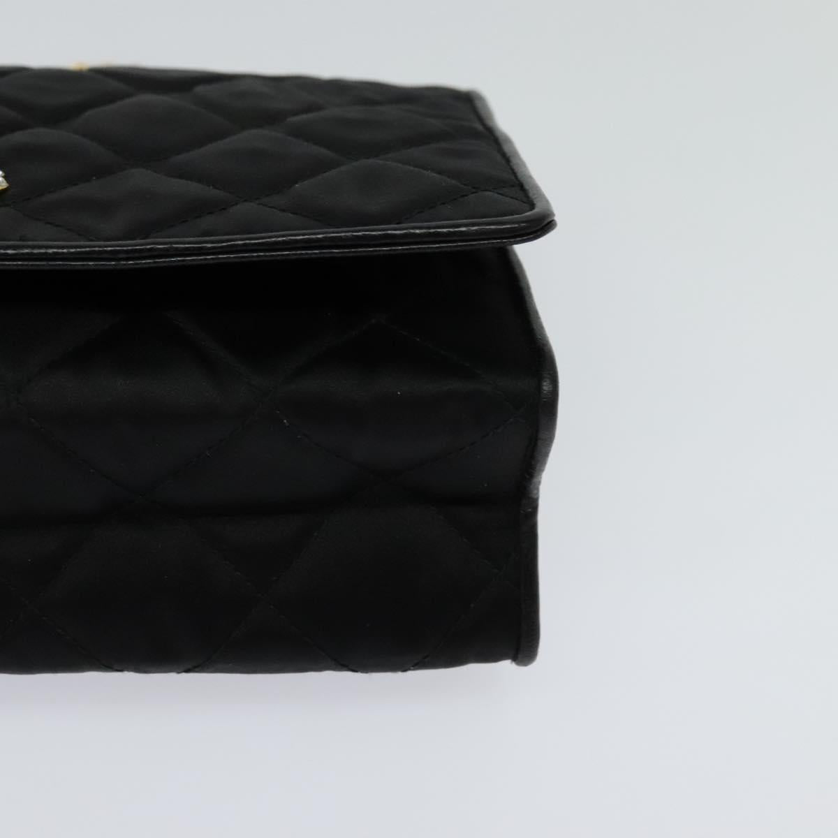 CHANEL Matelasse Chain Shoulder Bag Satin Black Gold CC Auth 113270AV