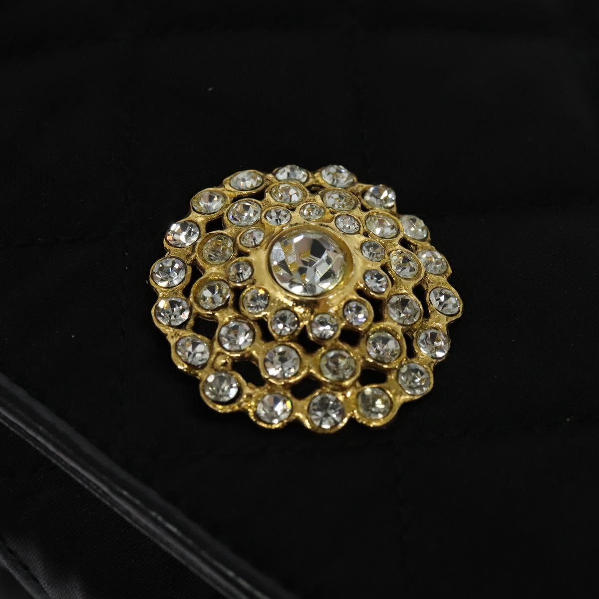 CHANEL Matelasse Chain Shoulder Bag Satin Black Gold CC Auth 113270AV