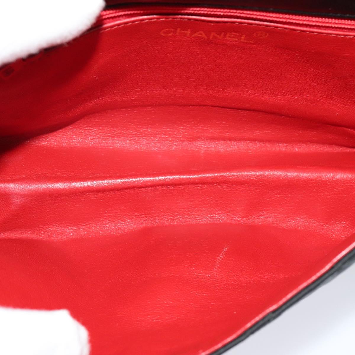 CHANEL Matelasse Chain Shoulder Bag Satin Black Gold CC Auth 113270AV