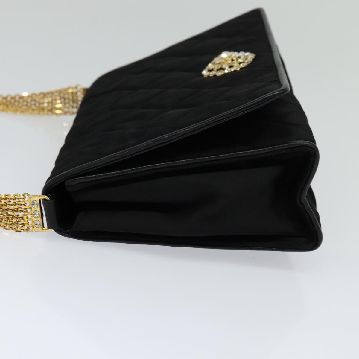 CHANEL Matelasse Chain Shoulder Bag Satin Black Gold CC Auth 113270AV