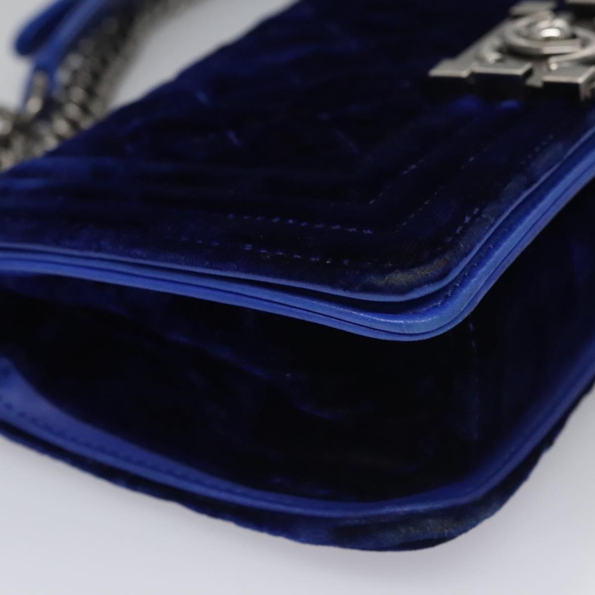 CHANEL Chain Boy Chanel Shoulder Bag Velor Blue CC Auth 113273