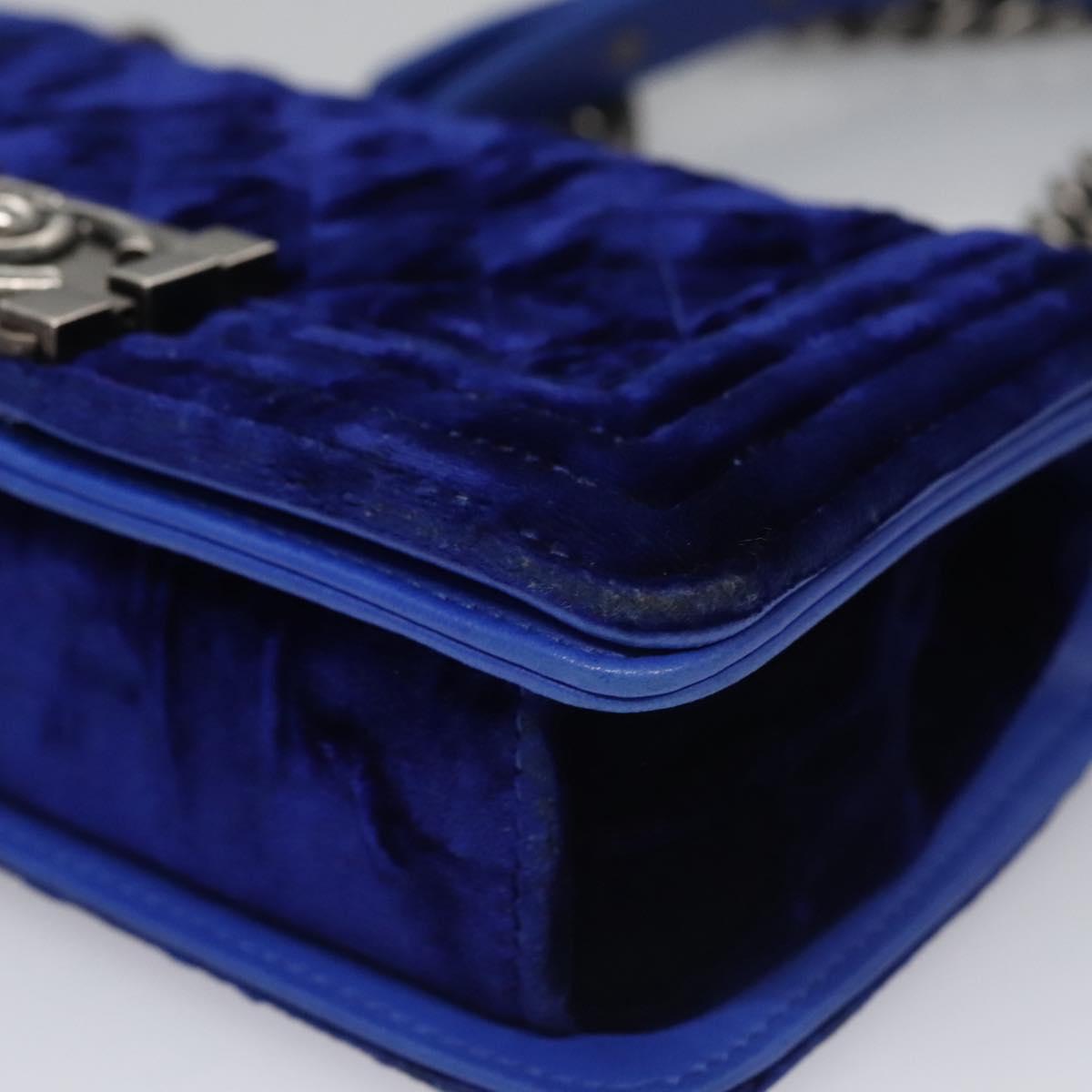 CHANEL Chain Boy Chanel Shoulder Bag Velor Blue CC Auth 113273
