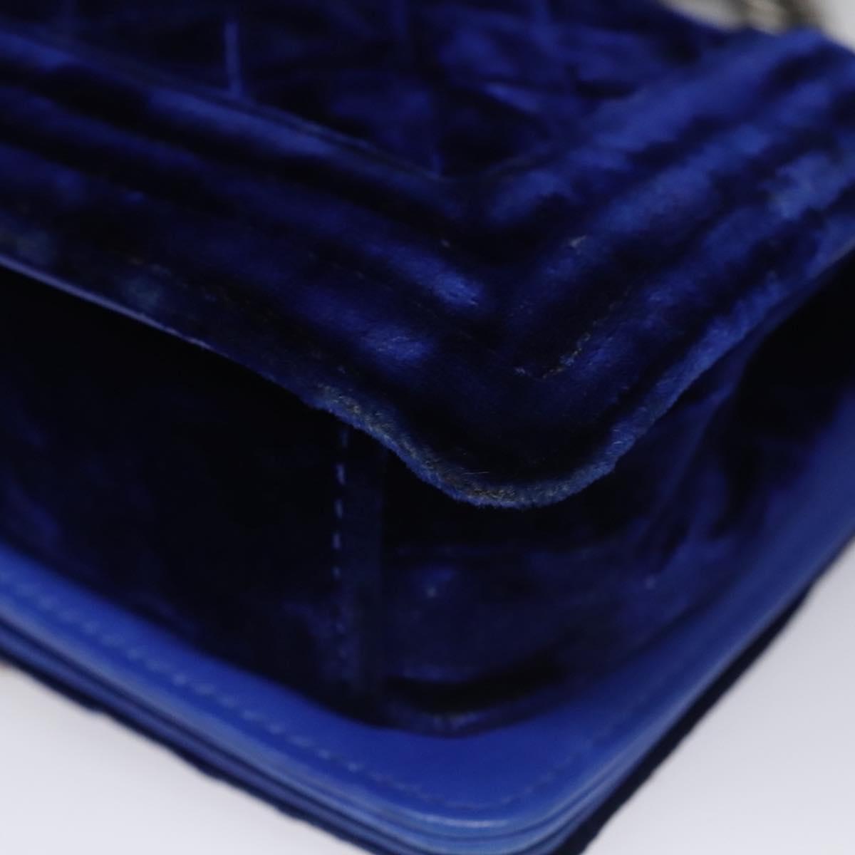 CHANEL Chain Boy Chanel Shoulder Bag Velor Blue CC Auth 113273