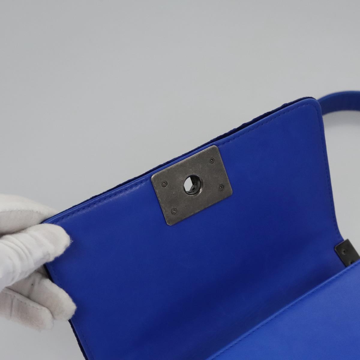 CHANEL Chain Boy Chanel Shoulder Bag Velor Blue CC Auth 113273