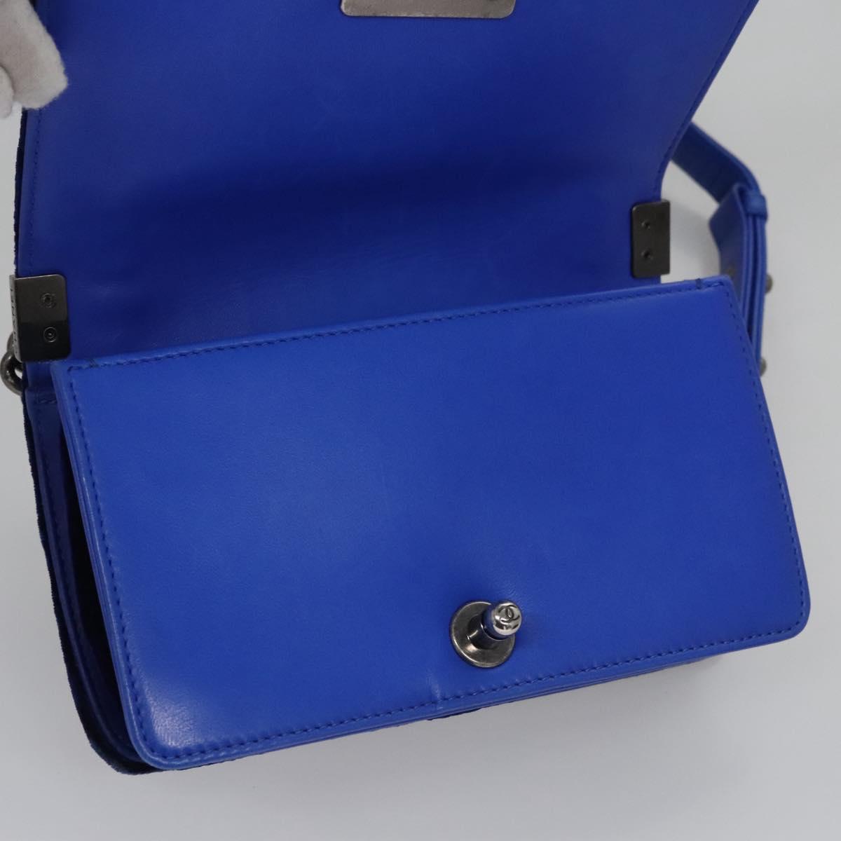 CHANEL Chain Boy Chanel Shoulder Bag Velor Blue CC Auth 113273