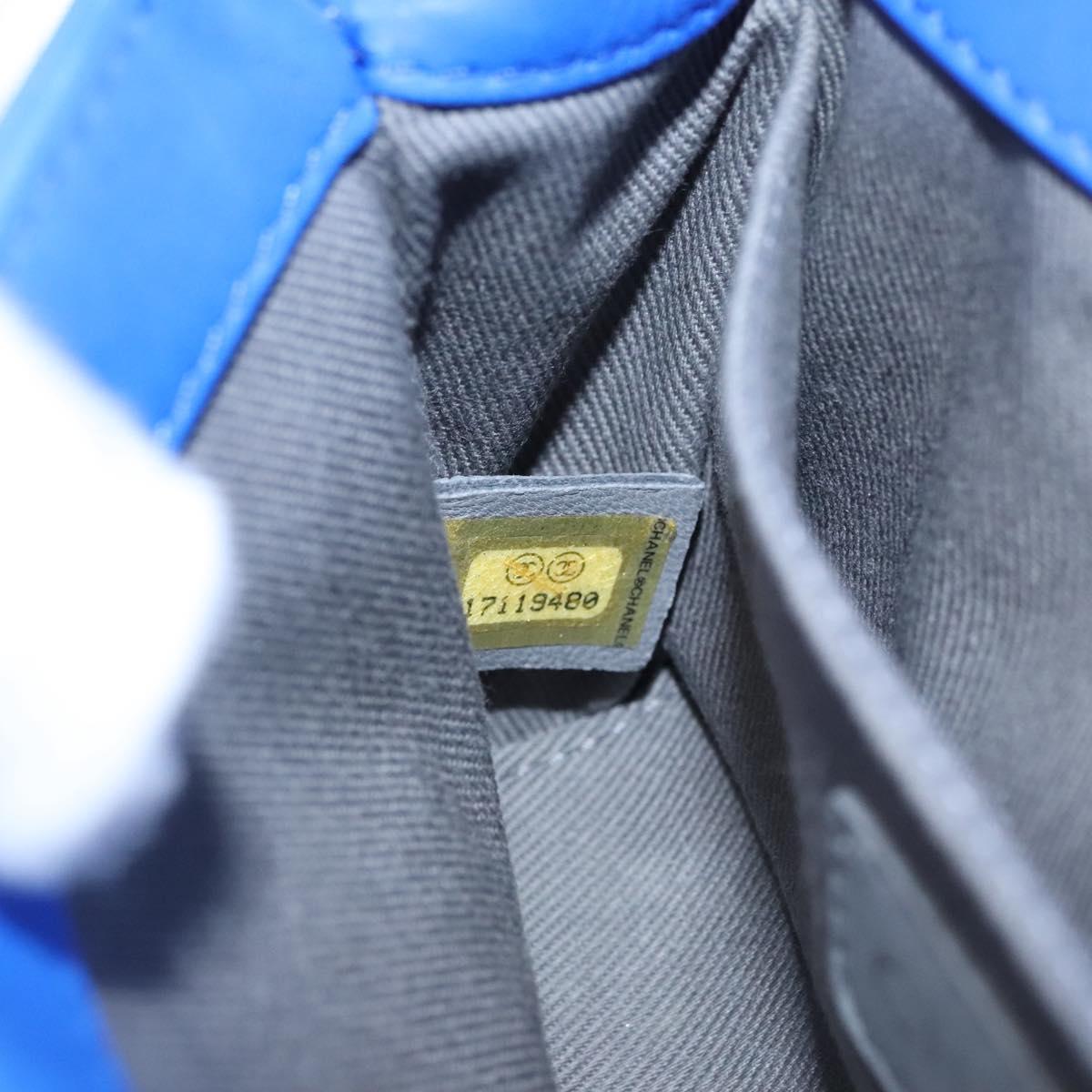 CHANEL Chain Boy Chanel Shoulder Bag Velor Blue CC Auth 113273