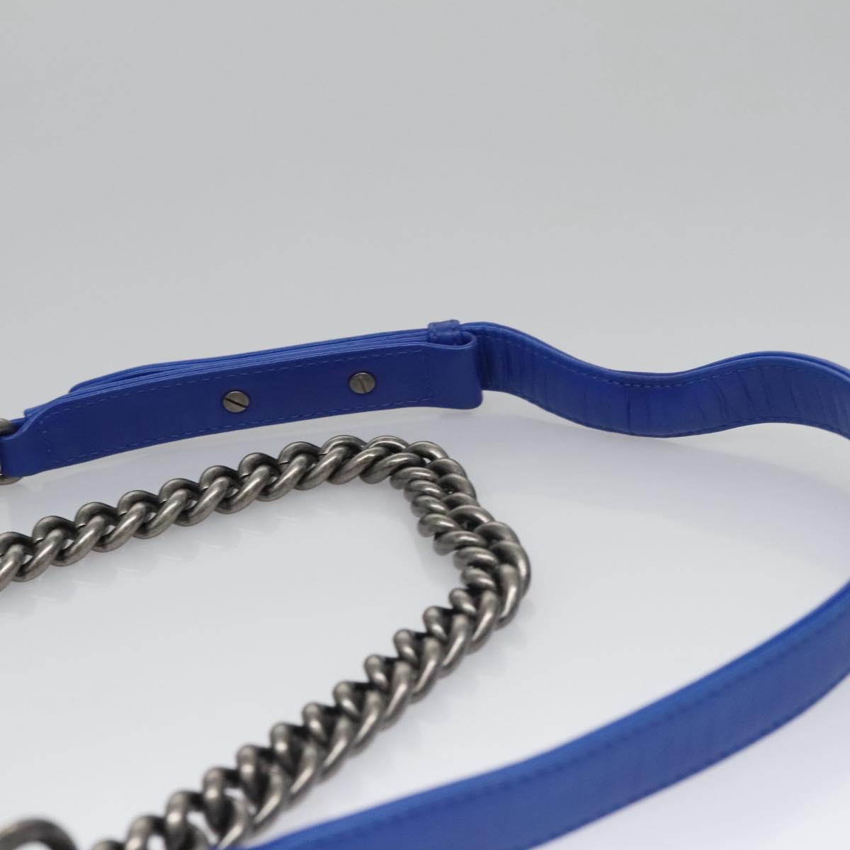 CHANEL Chain Boy Chanel Shoulder Bag Velor Blue CC Auth 113273