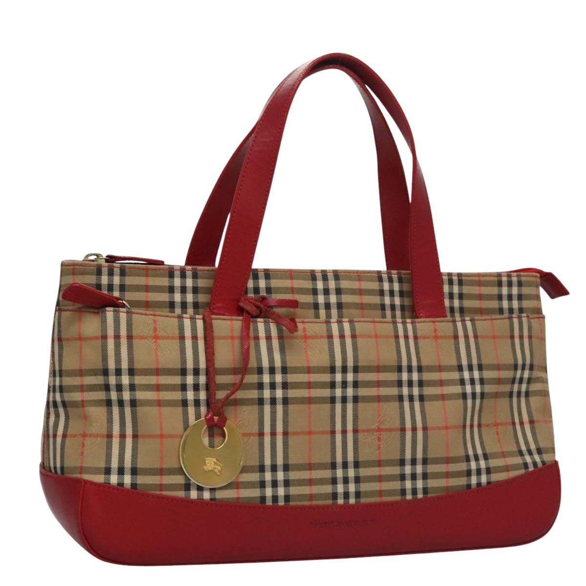 BURBERRY Nova Check Hand Bag Canvas Beige Red Auth 113293