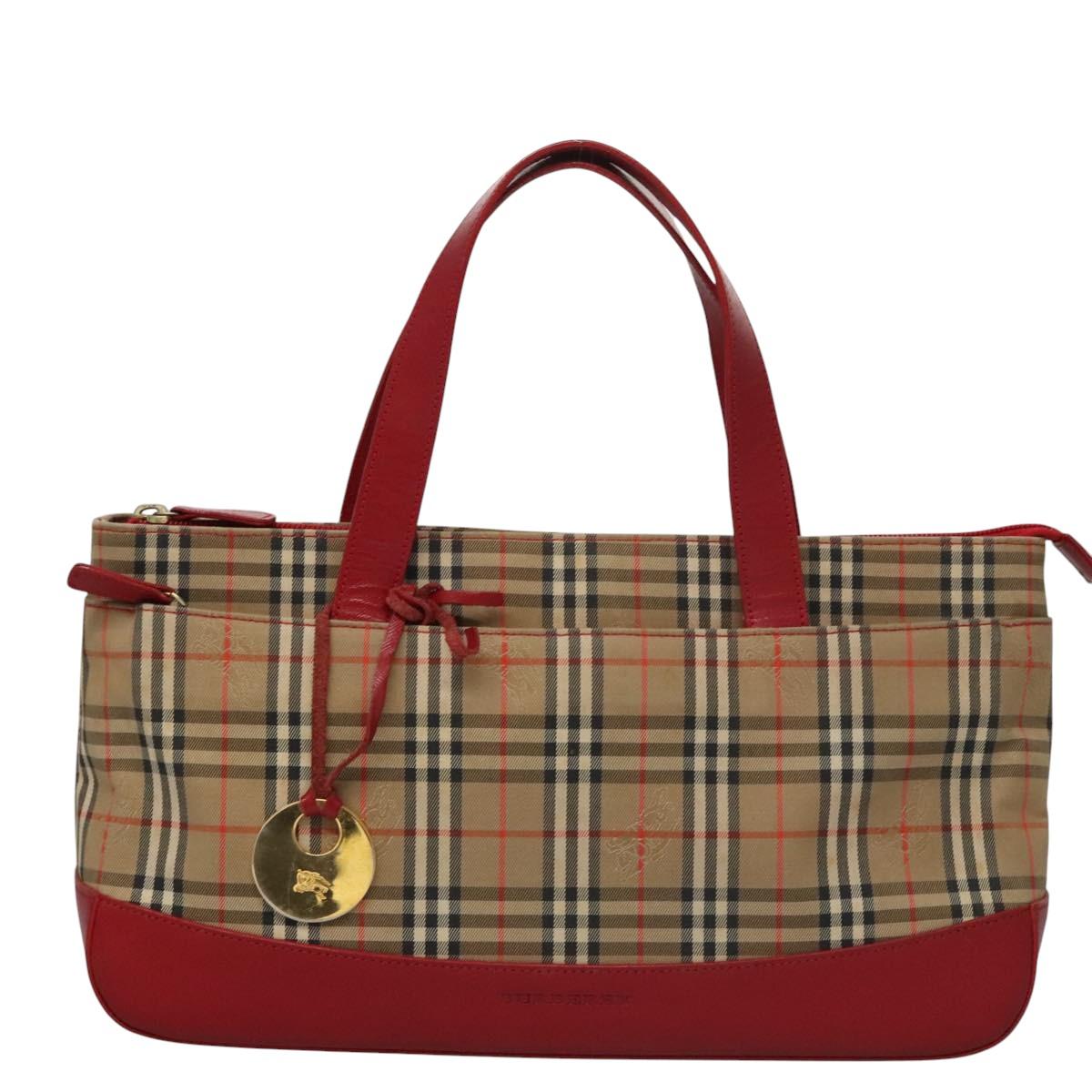 BURBERRY Nova Check Hand Bag Canvas Beige Red Auth 113293