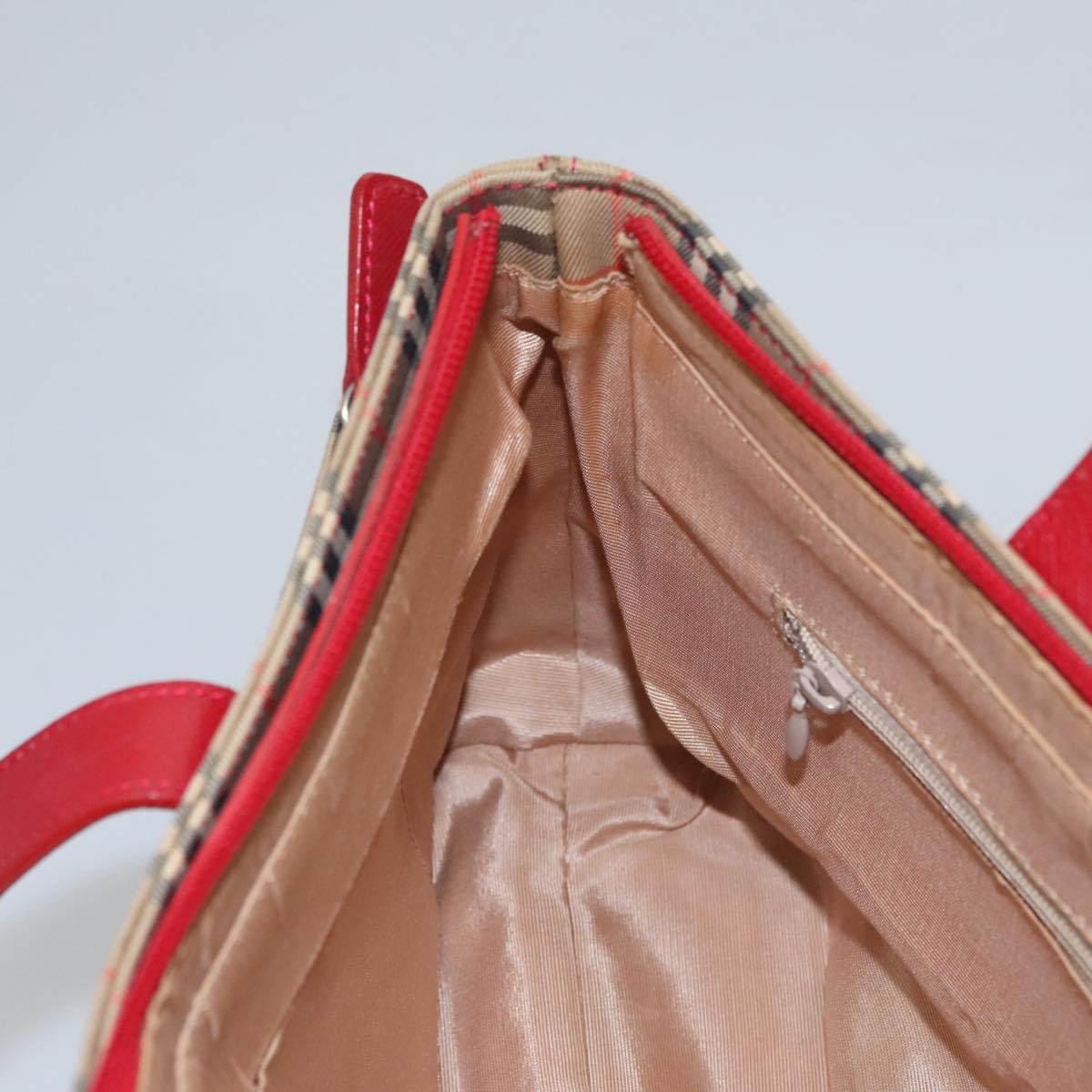 BURBERRY Nova Check Hand Bag Canvas Beige Red Auth 113293