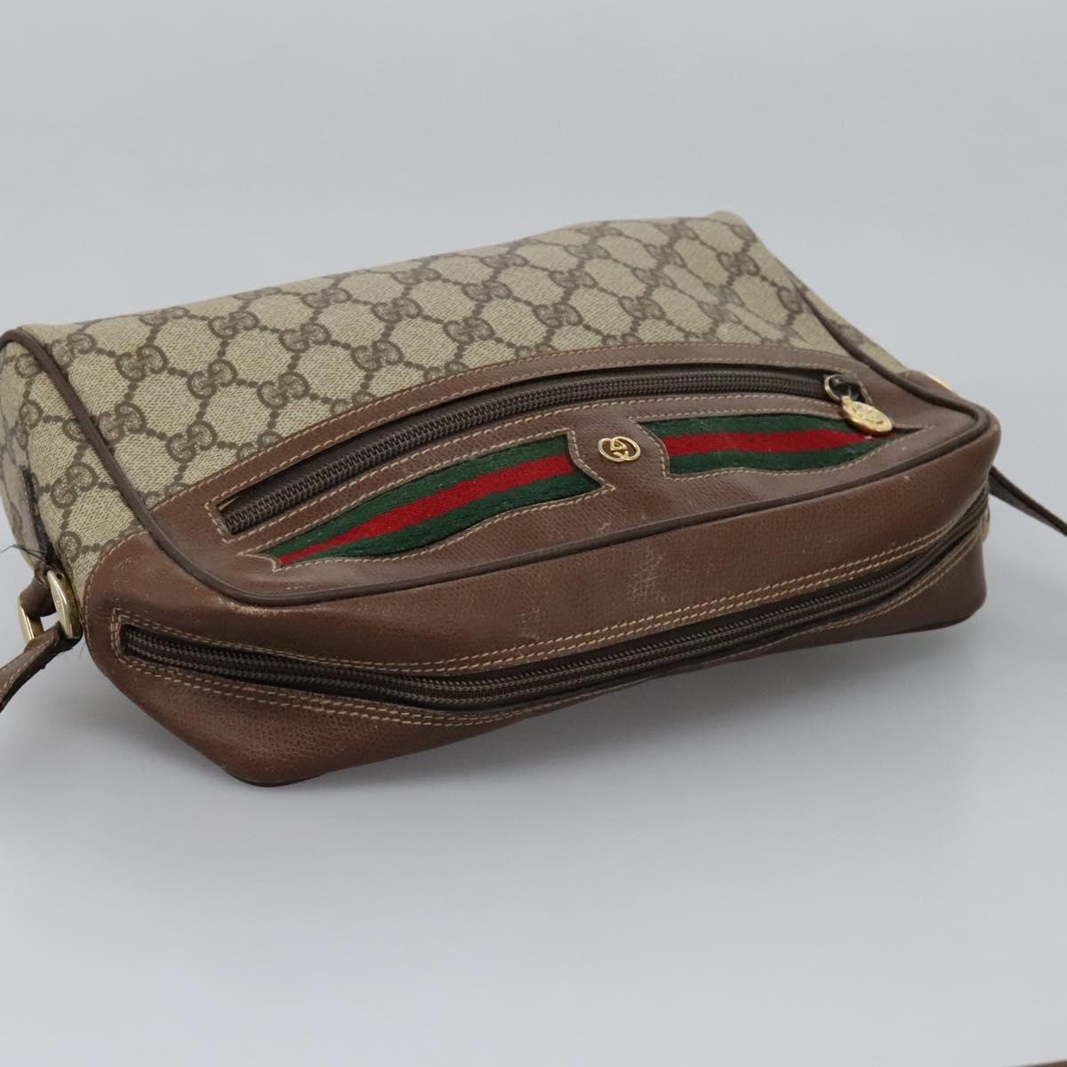 GUCCI GG Supreme Web Sherry Line Shoulder Bag PVC Beige Gold Auth 113303