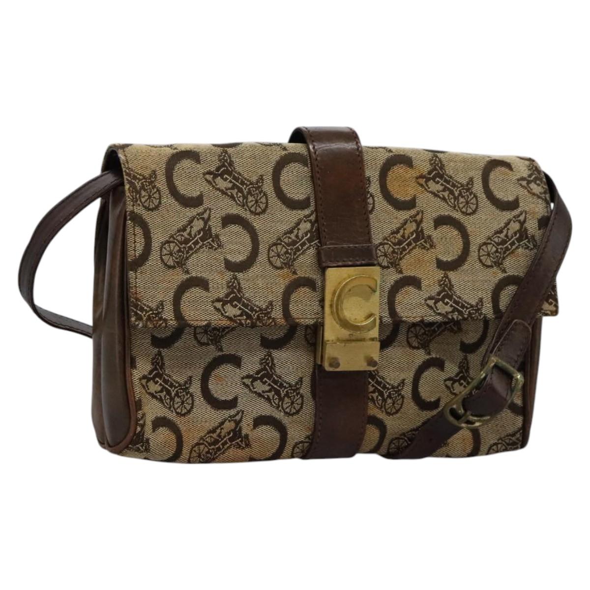 CELINE C Macadam Canvas Shoulder Bag Beige Brown Auth 113310