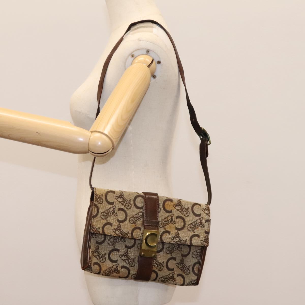 CELINE C Macadam Canvas Shoulder Bag Beige Brown Auth 113310
