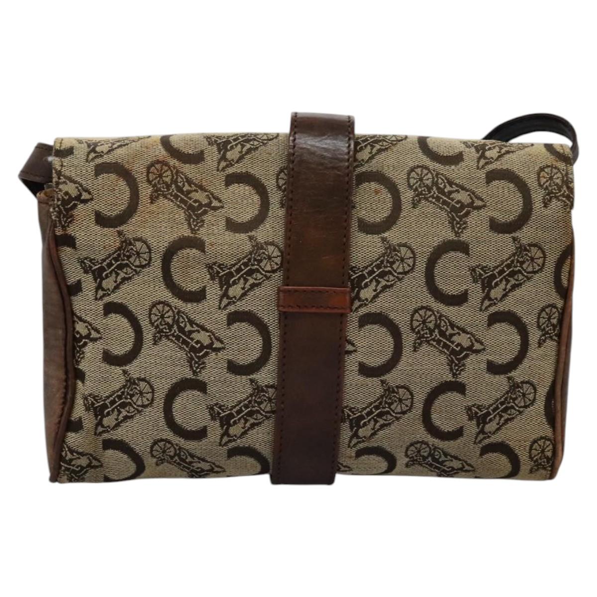 CELINE C Macadam Canvas Shoulder Bag Beige Brown Auth 113310