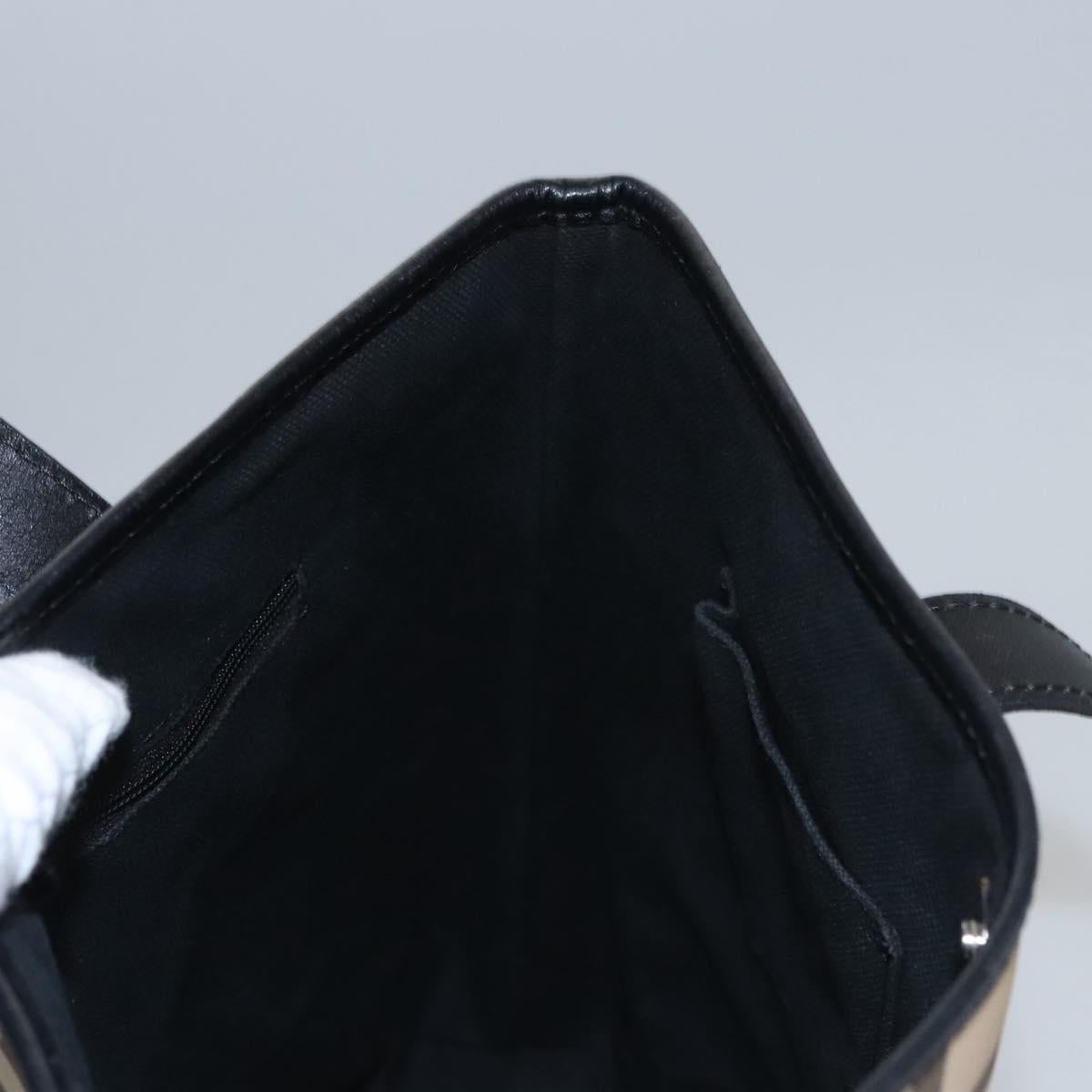 BURBERRY Nova Check Hand Bag PVC Beige Black Silver Auth 113312