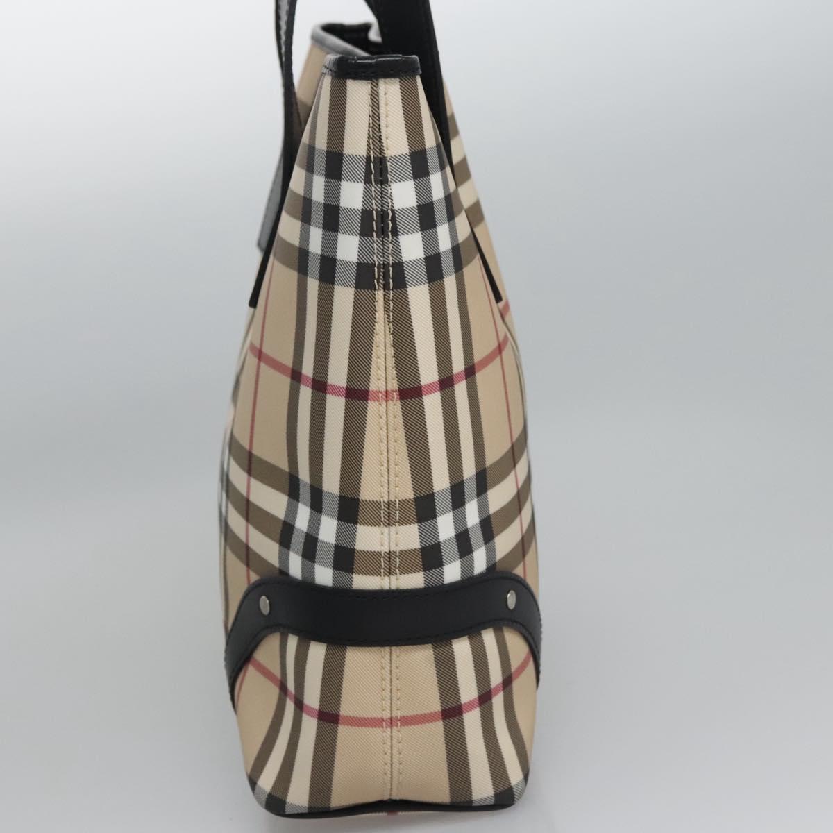 BURBERRY Nova Check Hand Bag PVC Beige Black Silver Auth 113312
