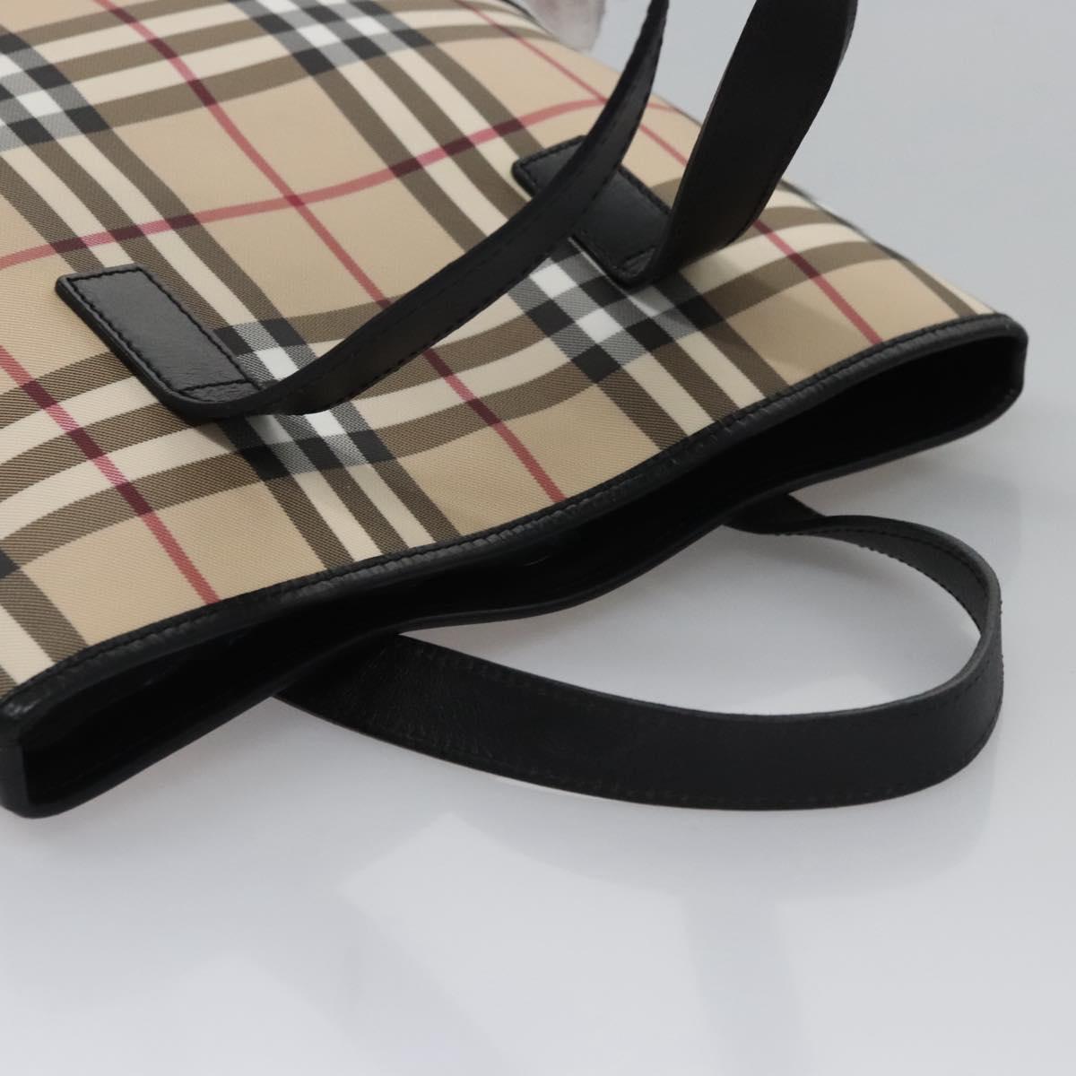 BURBERRY Nova Check Hand Bag PVC Beige Black Silver Auth 113312