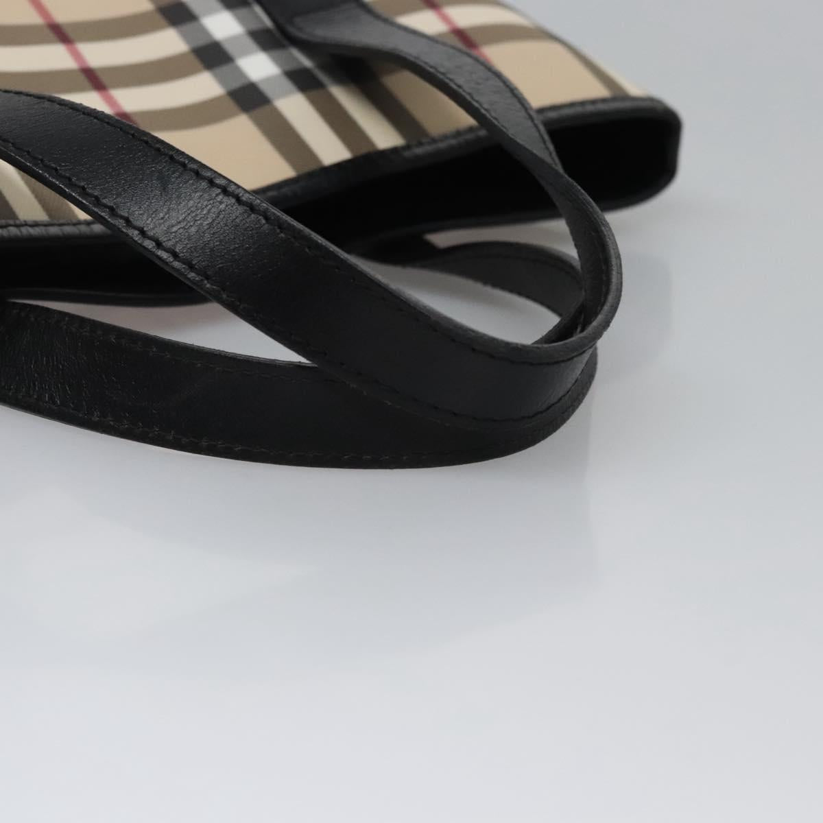 BURBERRY Nova Check Hand Bag PVC Beige Black Silver Auth 113312