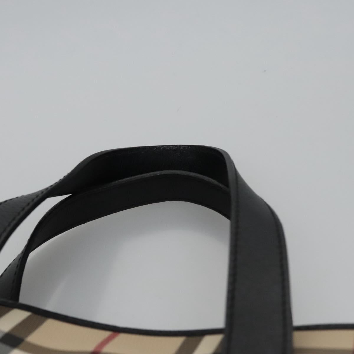 BURBERRY Nova Check Hand Bag PVC Beige Black Silver Auth 113312