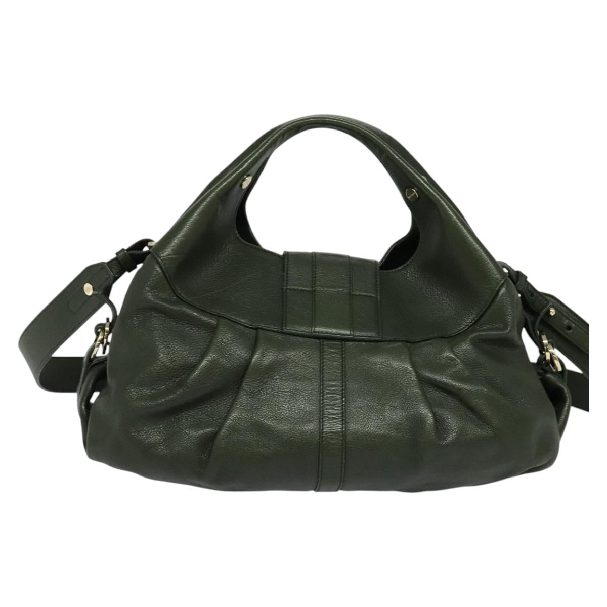 BVLGARI Hand Bag Leather 2way Green Auth 113313