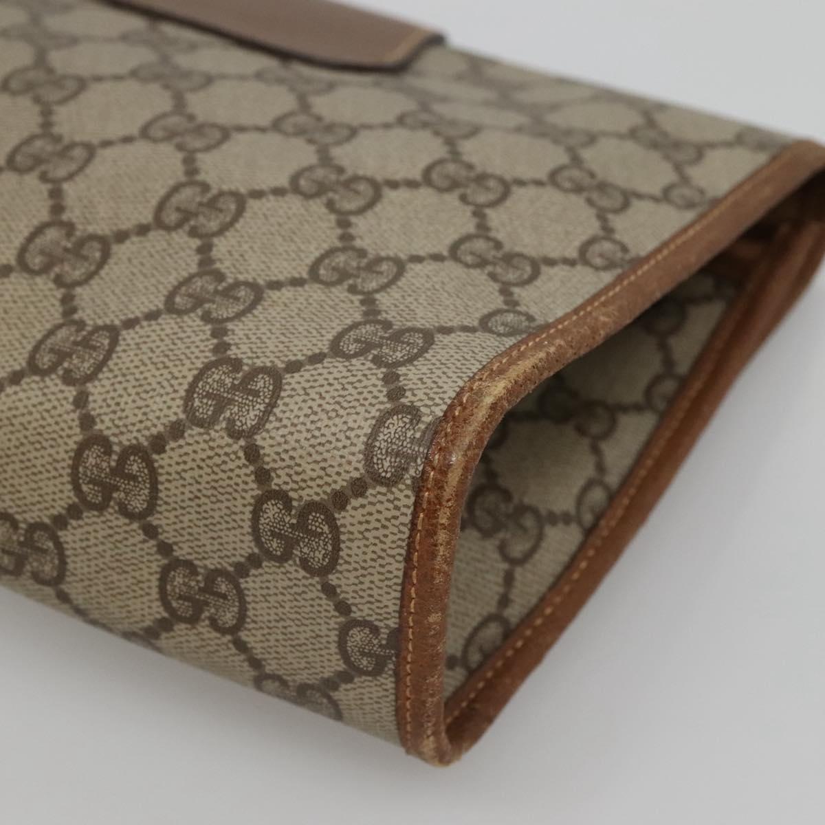 GUCCI GG Supreme Web Sherry Line Clutch Bag PVC Beige Gold 014 122 Auth 113335