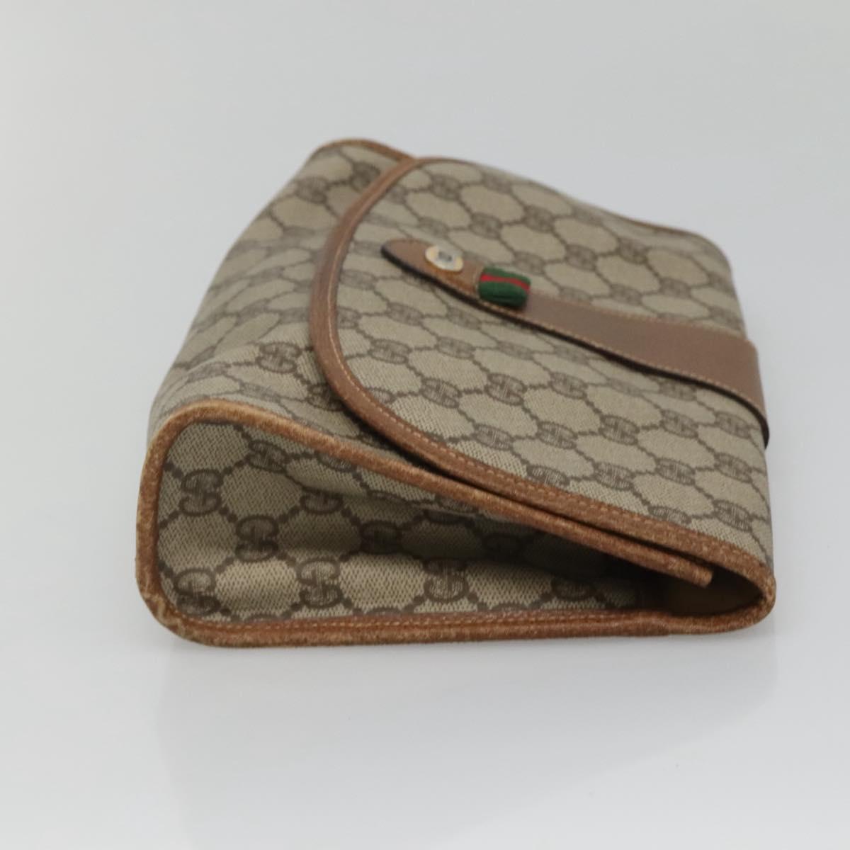 GUCCI GG Supreme Web Sherry Line Clutch Bag PVC Beige Gold 014 122 Auth 113335