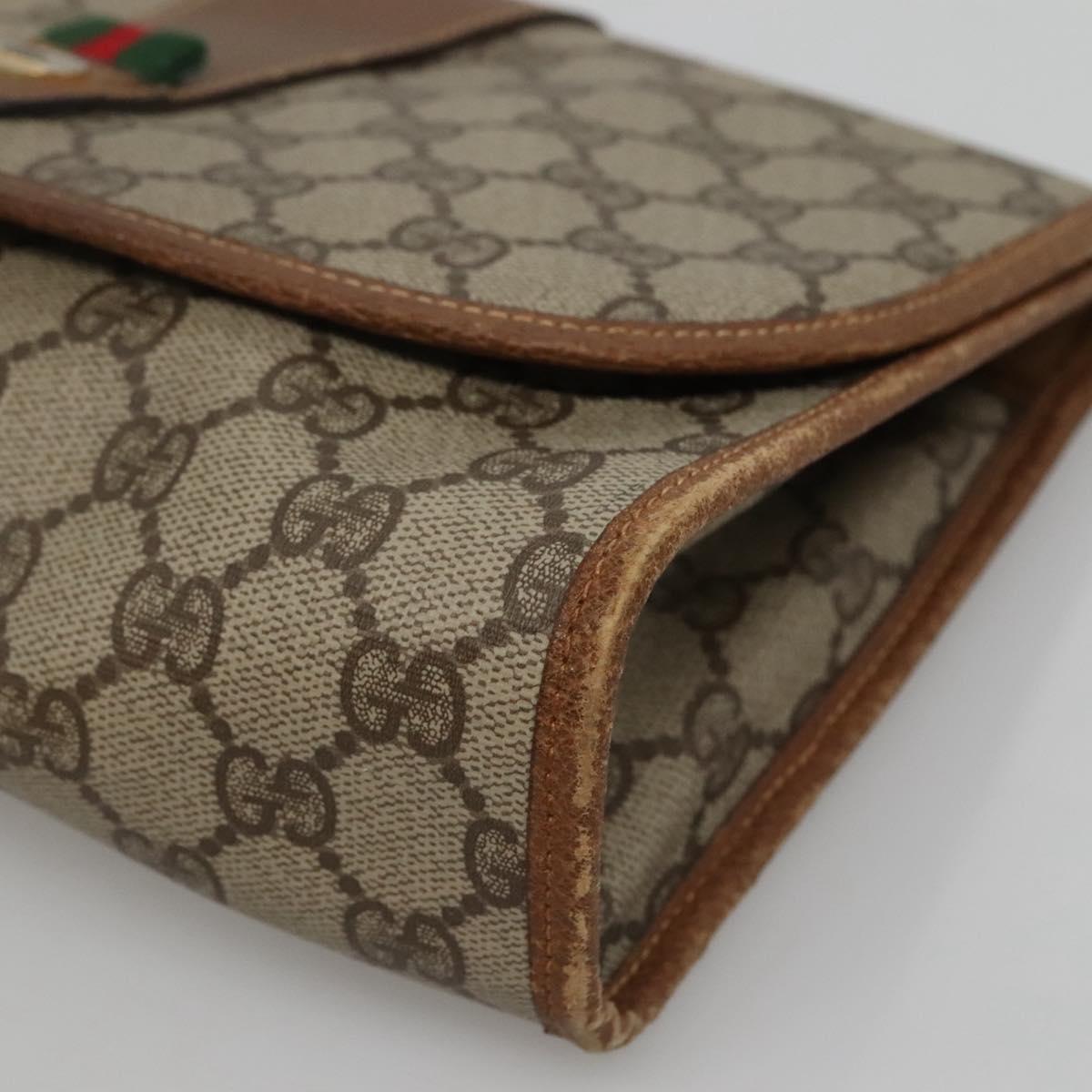 GUCCI GG Supreme Web Sherry Line Clutch Bag PVC Beige Gold 014 122 Auth 113335