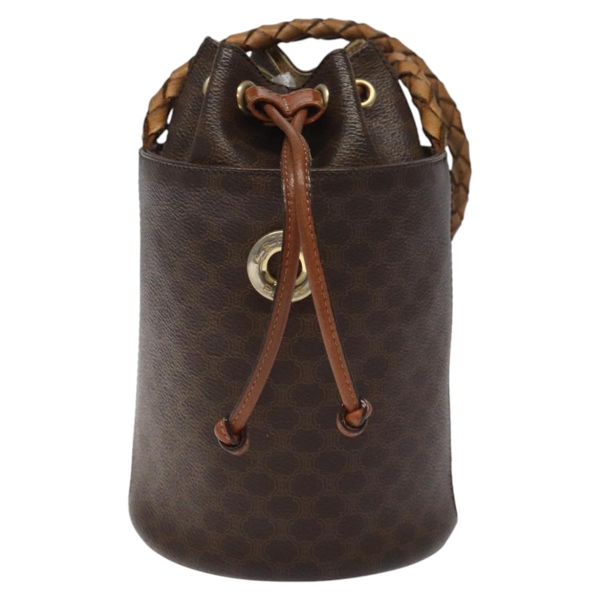 CELINE Macadam Canvas Shoulder Bag PVC Leather Brown Auth 113406