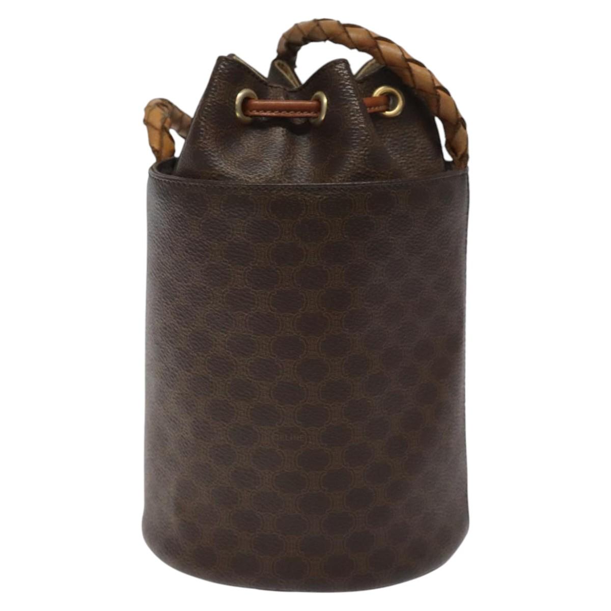 CELINE Macadam Canvas Shoulder Bag PVC Leather Brown Auth 113406