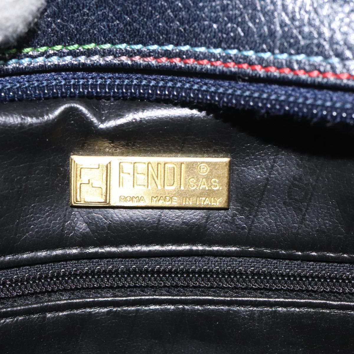 FENDI Shoulder Bag Leather Navy Auth 113423