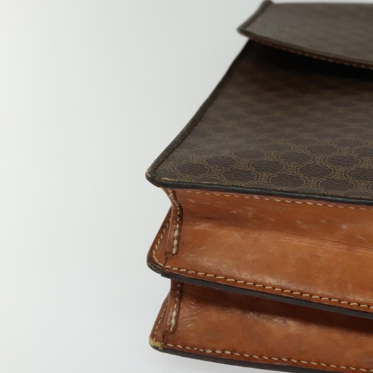 CELINE Macadam Canvas Business Bag PVC Leather Brown Gold Auth 113439