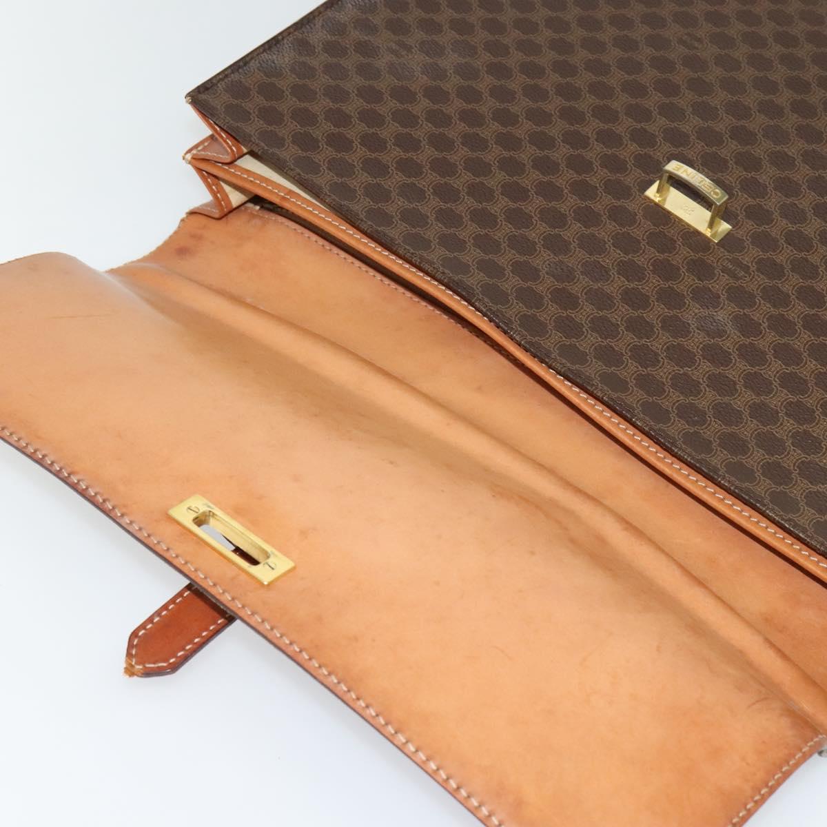 CELINE Macadam Canvas Business Bag PVC Leather Brown Gold Auth 113439