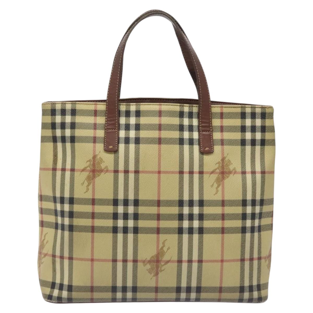BURBERRY Nova Check Tote Bag PVC Leather Beige Auth 113447