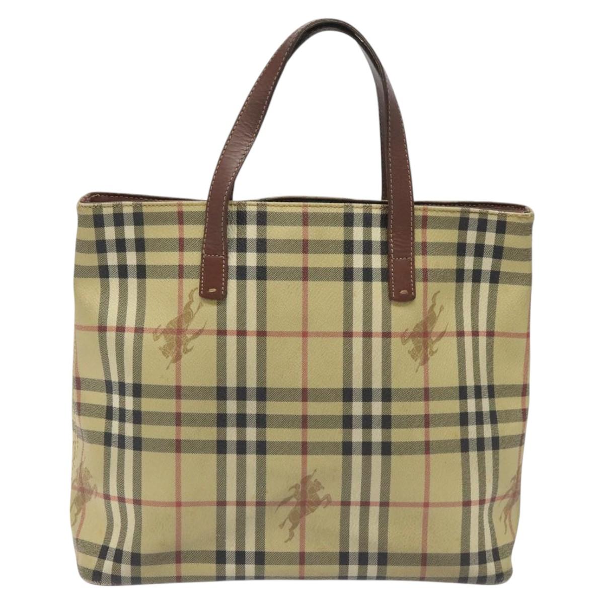 BURBERRY Nova Check Tote Bag PVC Leather Beige Auth 113447