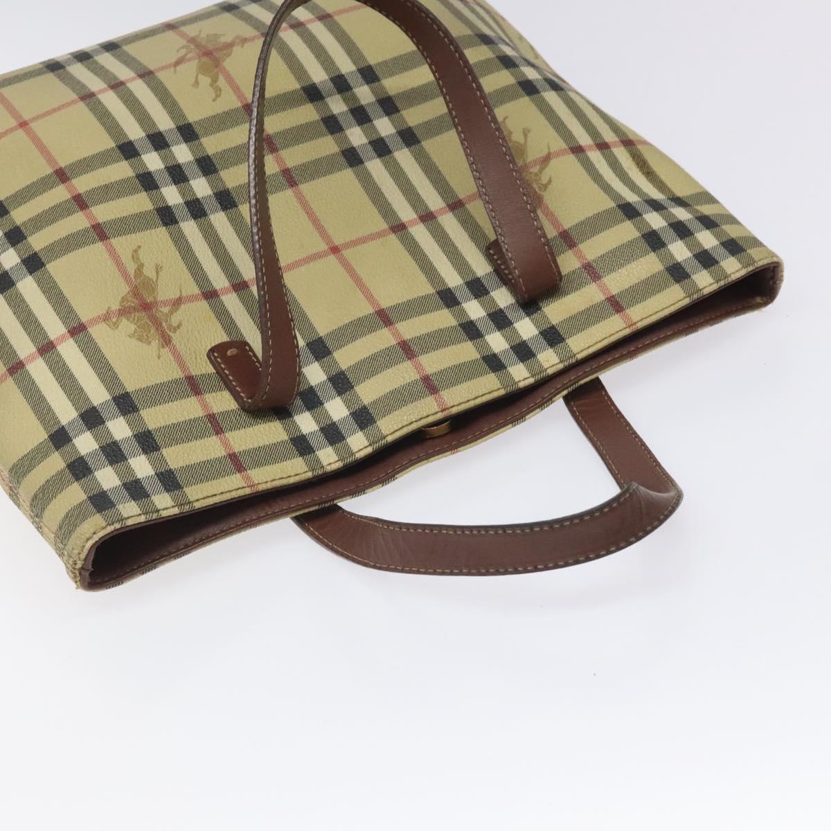 BURBERRY Nova Check Tote Bag PVC Leather Beige Auth 113447