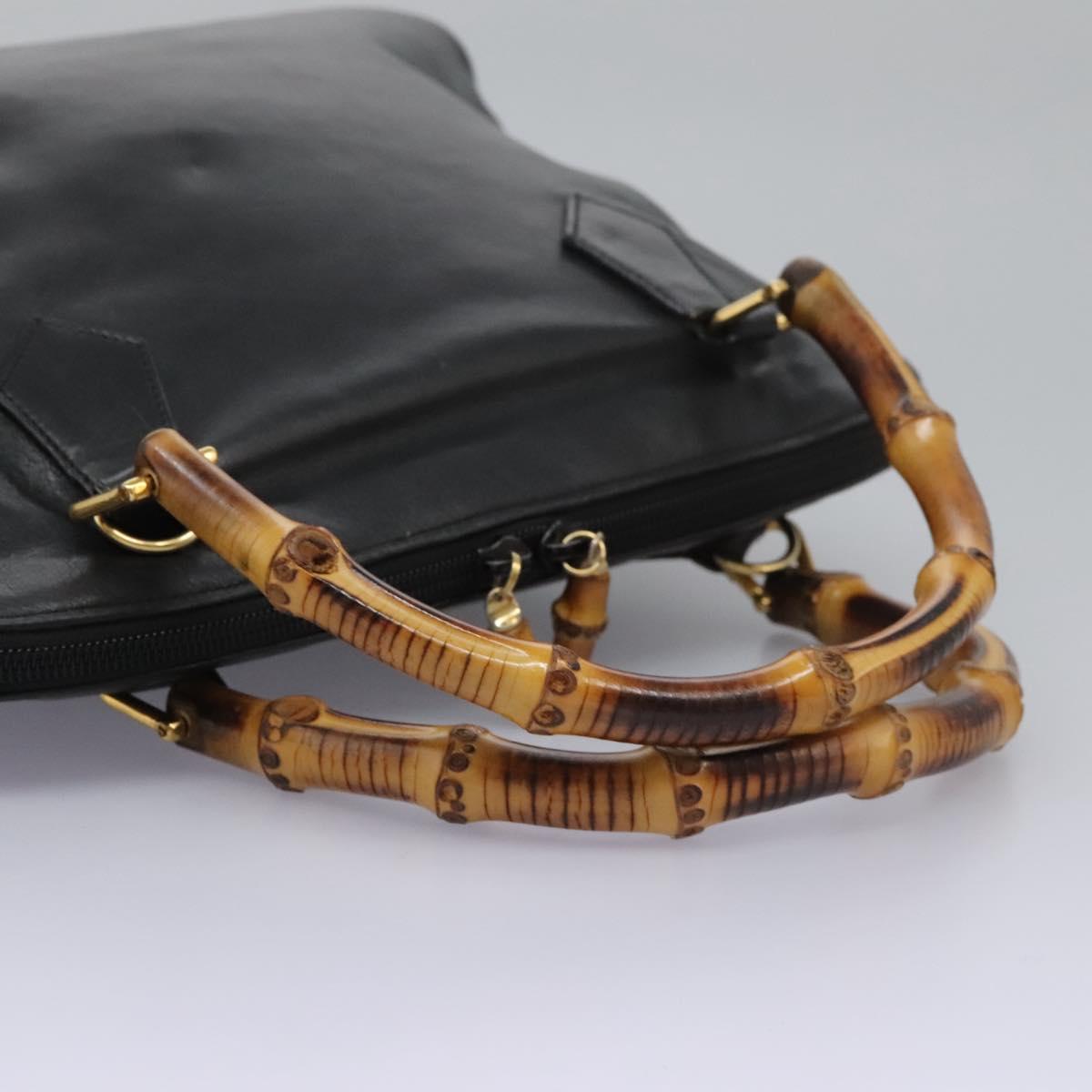 GUCCI Bamboo Hand Bag Leather 2way Black Gold 000 1186 0289 Auth 113468