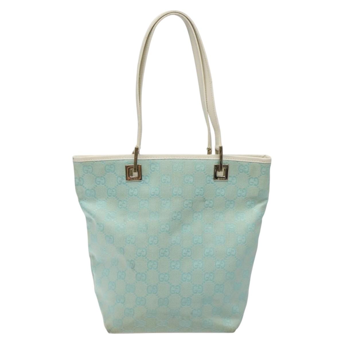 GUCCI GG Canvas Tote Bag Light Blue Gold 002 1099 Auth 113505
