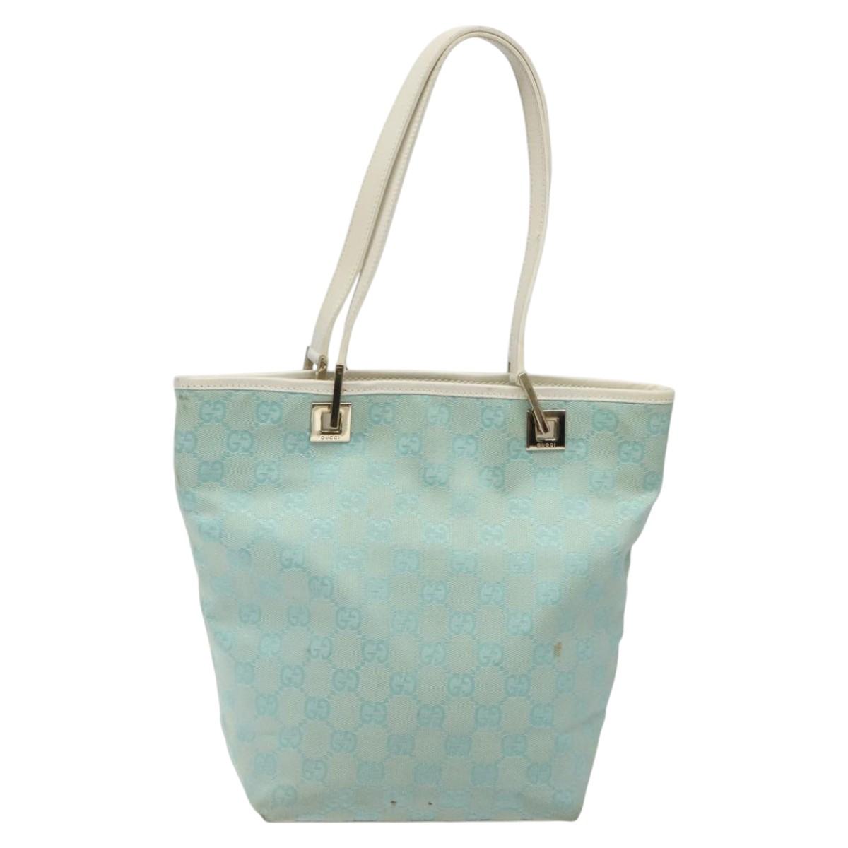 GUCCI GG Canvas Tote Bag Light Blue Gold 002 1099 Auth 113505
