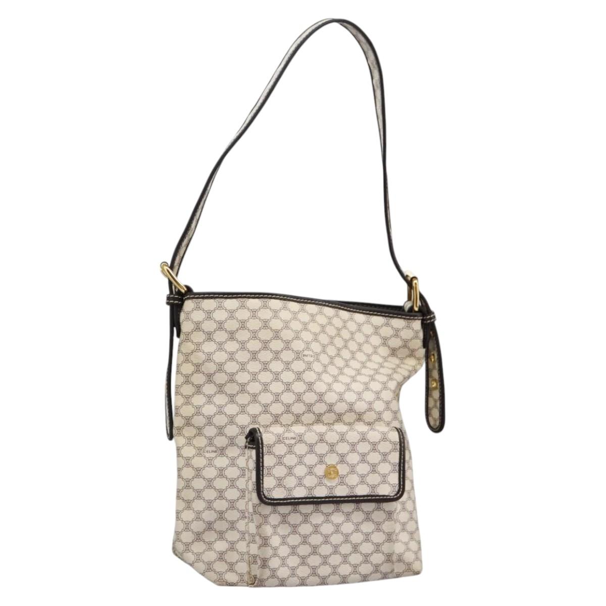 CELINE Macadam Canvas Shoulder Bag PVC Leather White Auth 113508