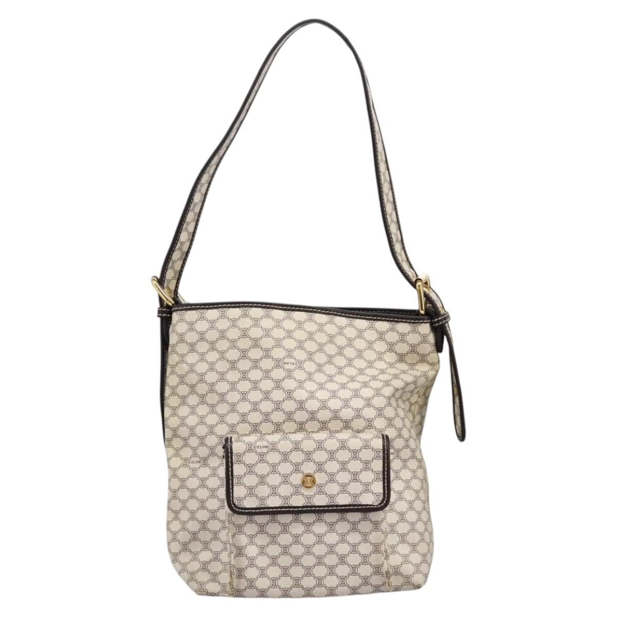 CELINE Macadam Canvas Shoulder Bag PVC Leather White Auth 113508